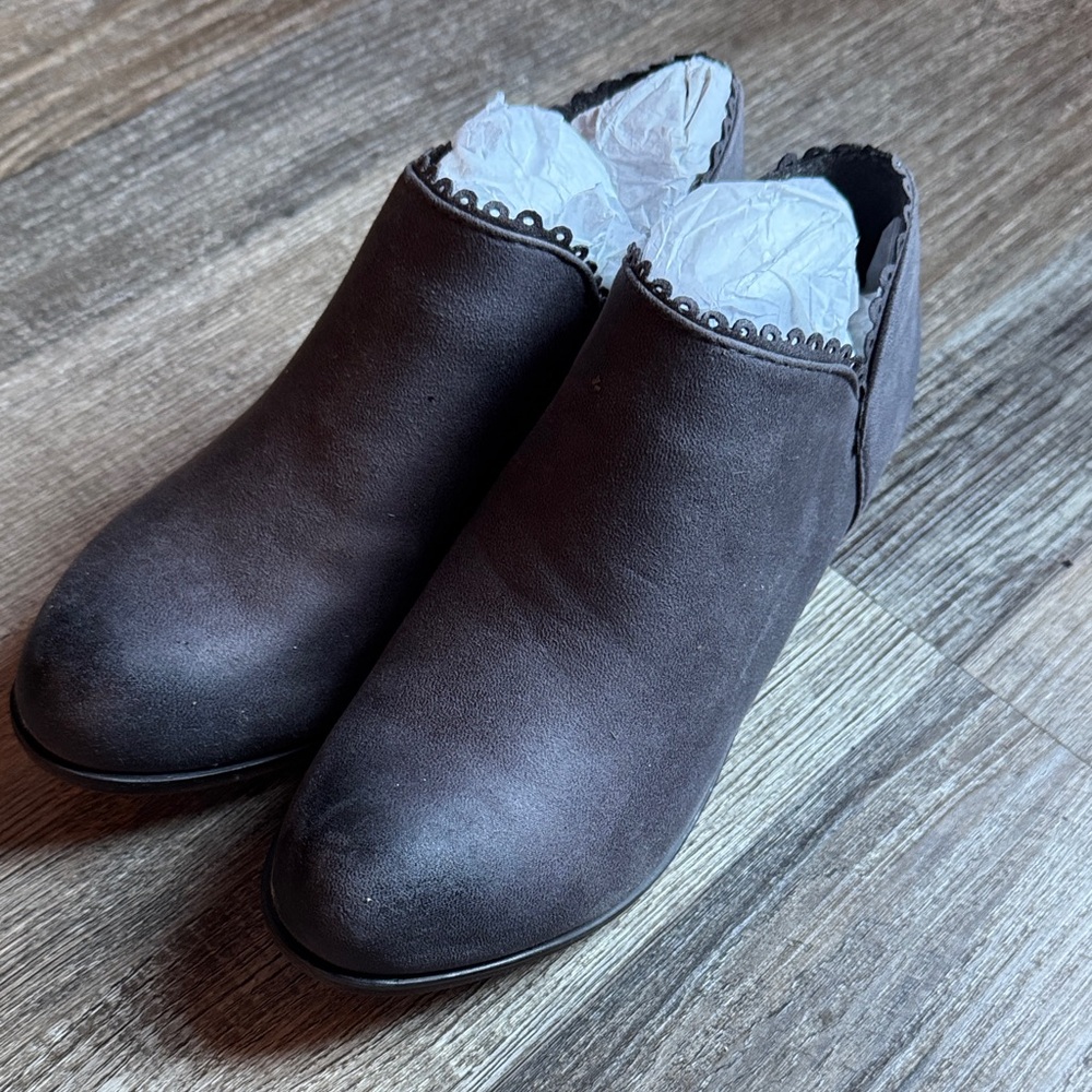 Women's Dark Brown Suede Slip-On Ankle Booties by MATA